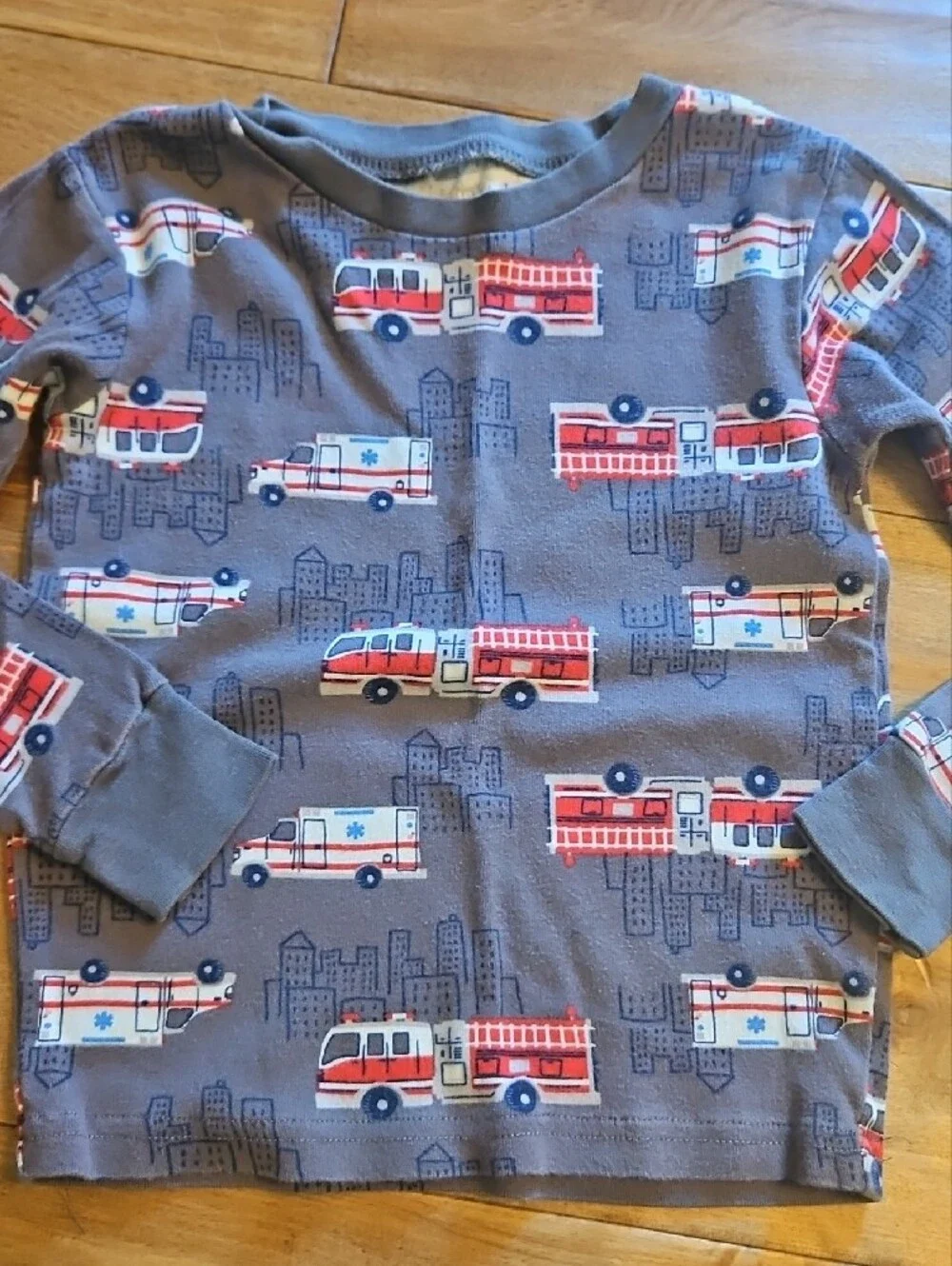 Carter's Gray Kids Pajama Set with Red Fire Truck Print